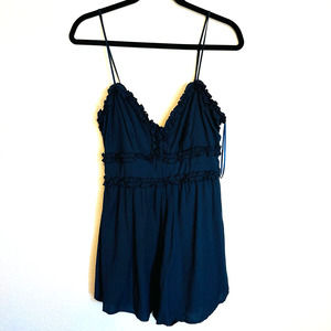 Mi Ami Women's Blue Summer Ruffle Sleeveless Romper Size Medium
